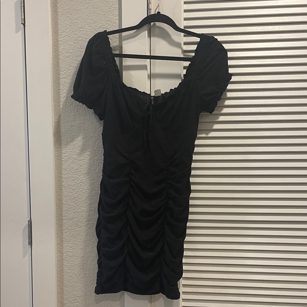 H&M Black Ruched Mini Dress
